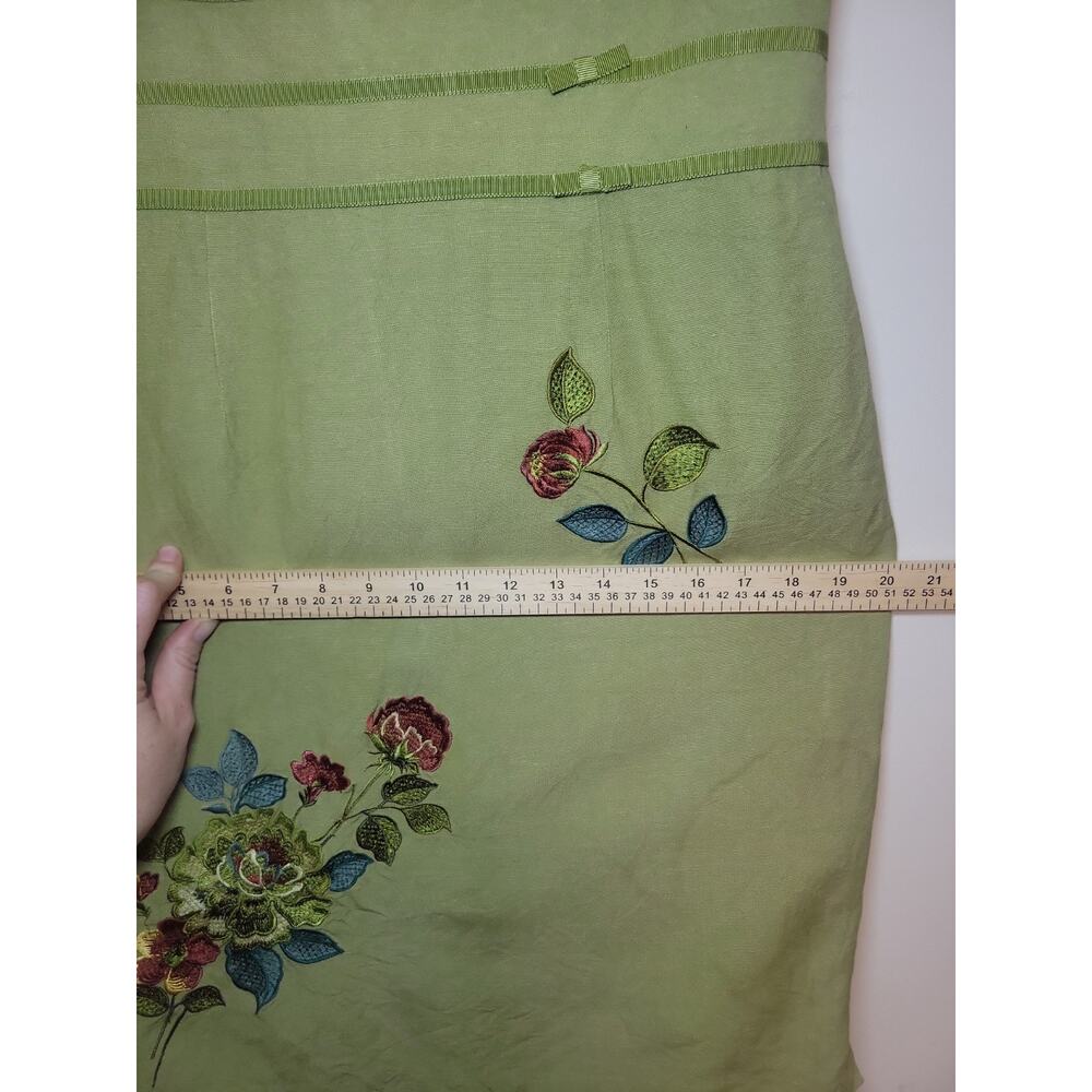 Y2K Women's Embroidered Floral Dress Size 10 Green Cottagecore Prairie Boho 70's - Picture 7 of 13